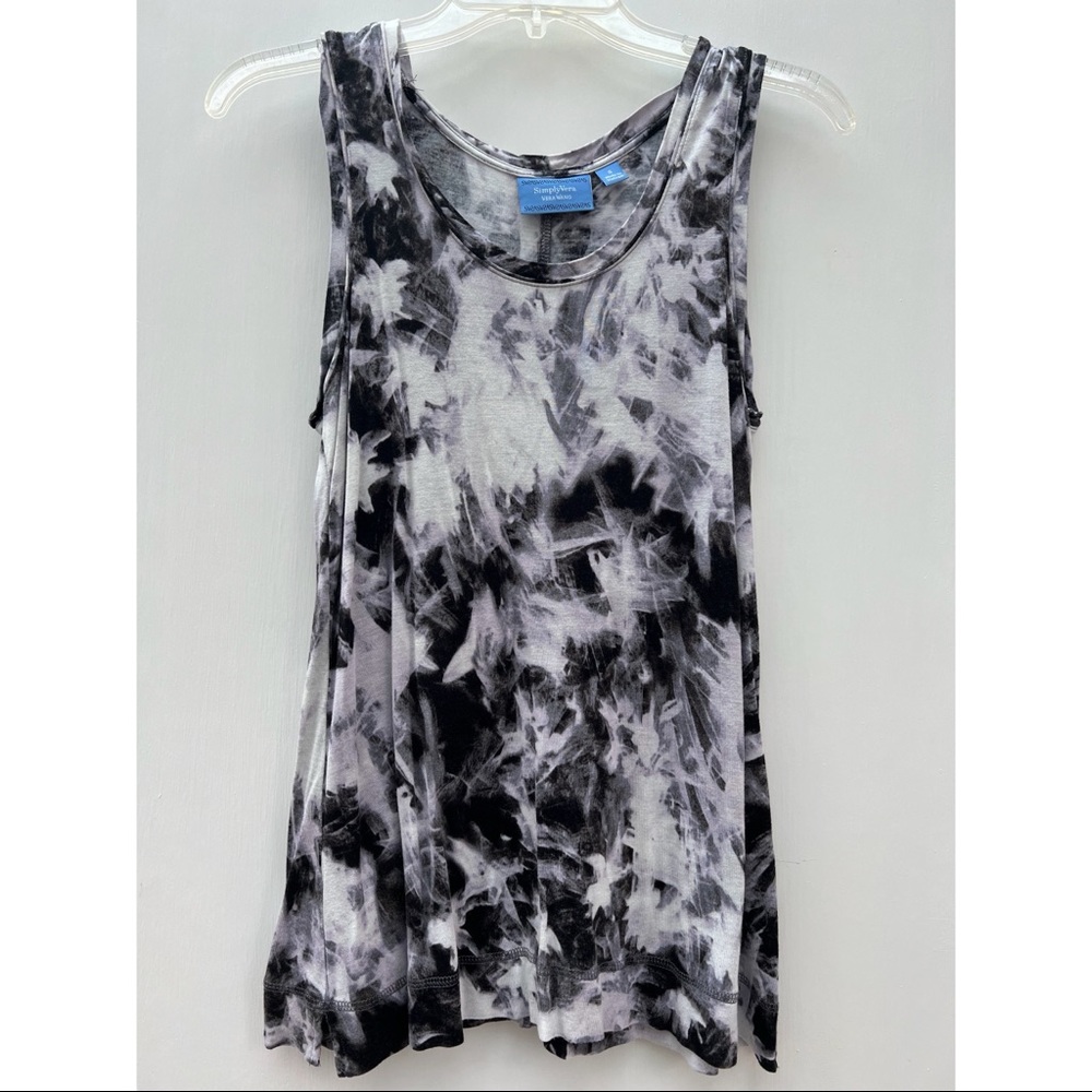 Simply Vera Black White Purple Brushstroke Print Fit and Flare Lightweight Top